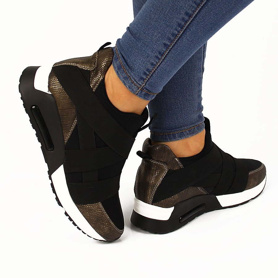 Czarno brązowe sneakersy damskie z gumami N.E.W.S.