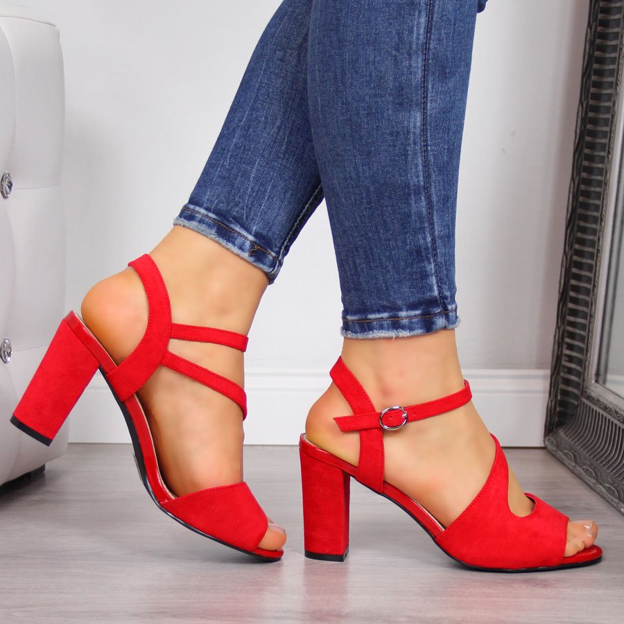 Sandały damskie na słupku czerwone Sergio Leone 